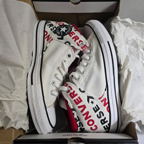 Converse Unisex White Red High-Top High Street Sneakers - Men's 7.5 Women's 9.5 - Picture 8 of 9